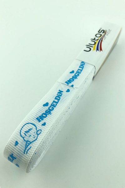 Hayalperest boncuk Λευκό Τυρκουάζ Welcome Baby Printed Grosgrain Κορδέλα 1,5 εκ