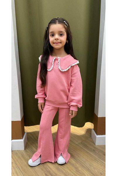 Hzmis Baby Collar Girl's Bottom-Top Tracksuit Set Pink