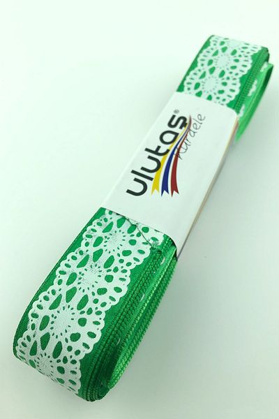 Hayalperest boncuk Panglică Satin Cu Motiv Verde 2,5 Cm