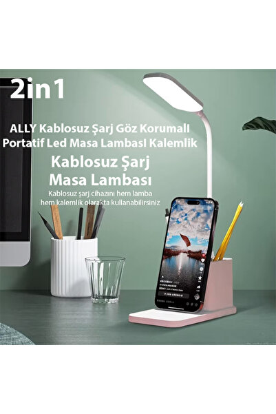 Ally Kablosuz sarj Göz Korumali Portatif Led Masa Lambasi Kalemlik
