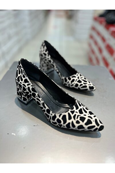 Hacıoğlu Ayakkabı Pantofi cu toc pentru femei cu toc gros cu imprimeu Serrace