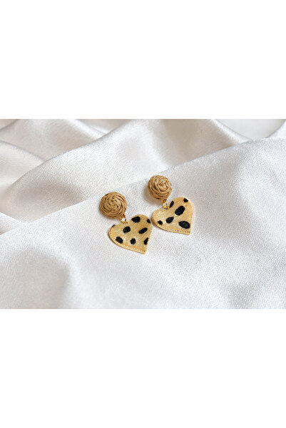 Brillo Kalp Şeklinde Leopar Desenli Kürk Dokulu Sallantılı Küpe