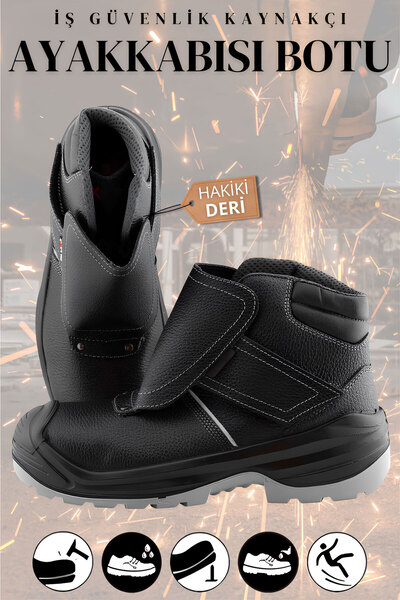 Badem10 İş Güvenliği Güvenlik Botu Kaynak Ayakkabısı Hakiki Deri Su Itici Kar...