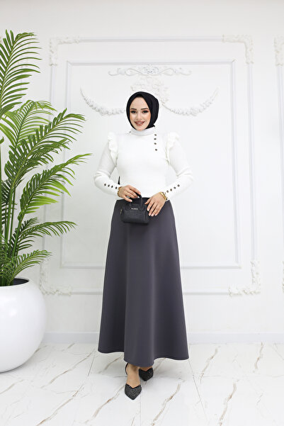 ALLMİRA FASHION Smoked Puff Scuba Hijab Flared Skirt