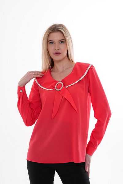 Loom Boutique بلوزة نسائية كبيرة الحجم مع طية صدر السترة مطرزة باللؤلؤ B0055