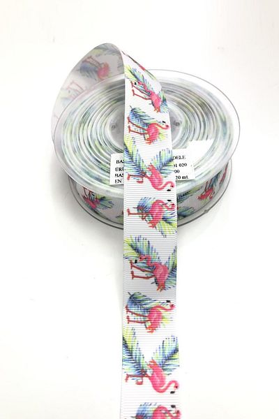 Hayalperest boncuk Flamingo Patterned Grosgrain Ribbon 2.5 cm 1 Piece