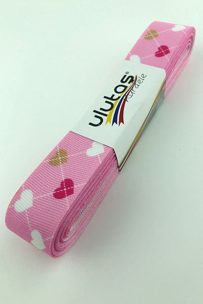 Hayalperest boncuk Κορδέλα Grosgrain με στάμπα ροζ καρδιάς 2,5 εκ