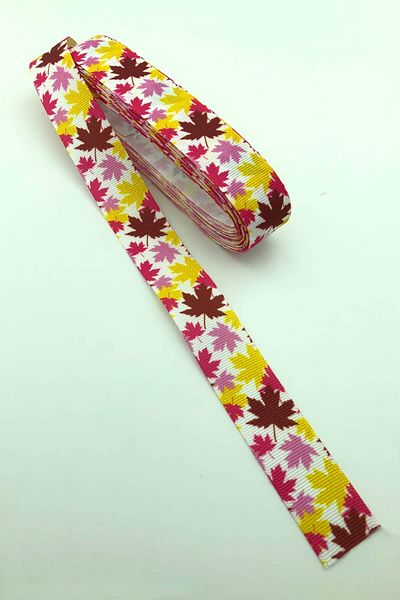 Hayalperest boncuk Panglică Grosgrain Imprimată Frunze Roz 10 Mt