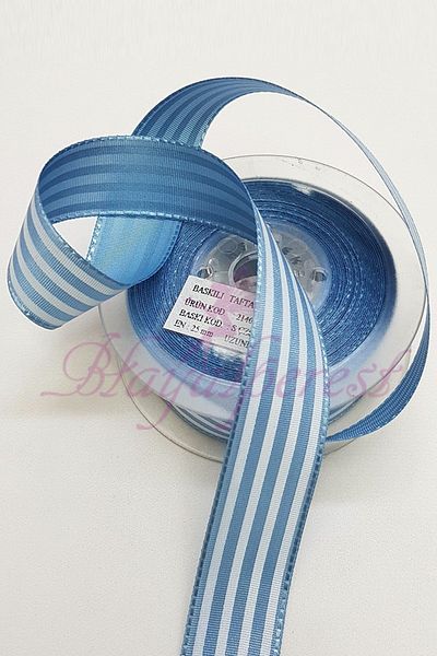 Hayalperest boncuk Κορδέλα ταφτά Baby Blue ριγέ στάμπα 2,5εκ