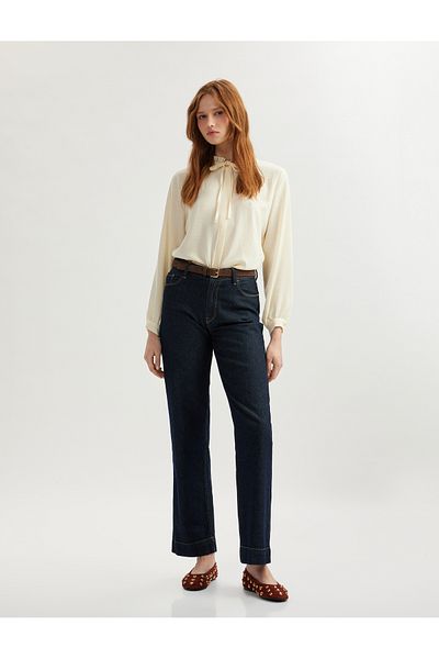 Koton Long Sleeve Aerobin Fabric Lace up Collar Ruffle Detail Shirt