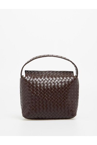Jimmy Key Bitter Brown Knitted Patterned Leather Shoulder Bag