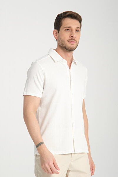 Frappoli Ανδρικό αθλητικό πουκάμισο Lucero, λευκό 100% βαμβάκι, λεπτή εφαρμογή, λεπτή λαιμόκοψη πόλο