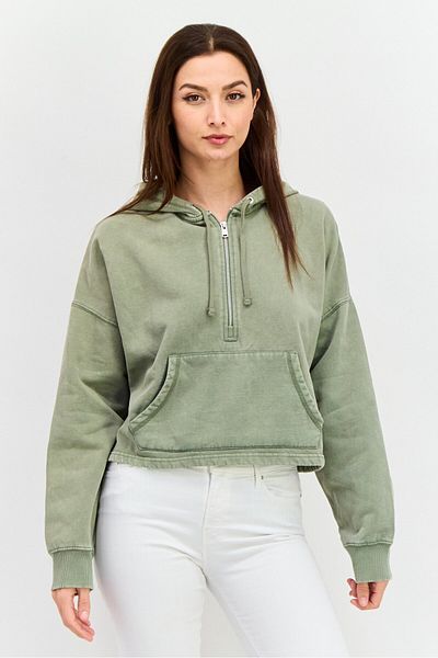 Roxy Women Long Sleeve Plain Hooded Sweatshirt, Olive