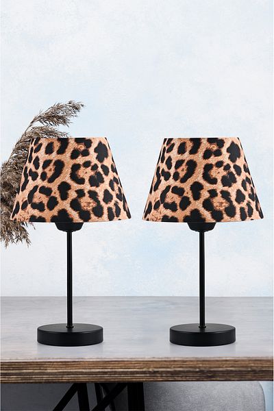 EvLight Set of 2 Leopard Patterned Fabric Black Metal Lampshade