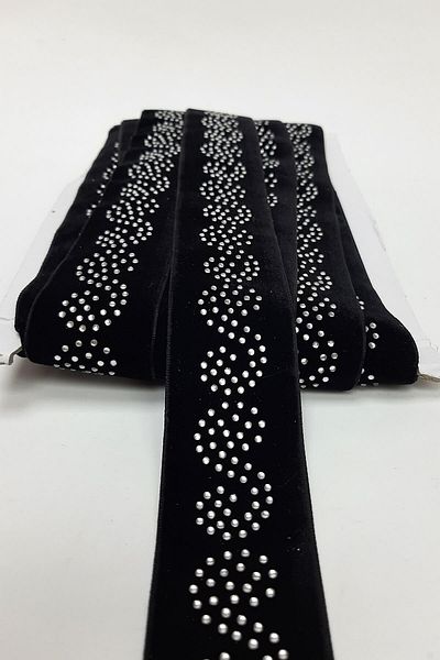 Hayalperest boncuk Black Water Patterned Strip with Velvet Stones