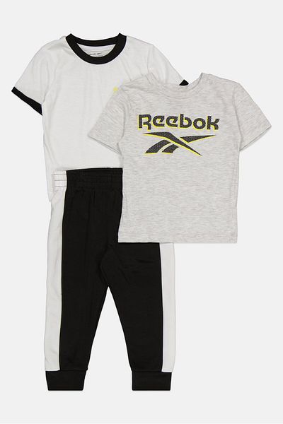 Reebok Toddlers Boy 3 Pcs Brand Logo T-shirt And Pants Set, Grey