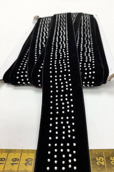 Hayalperest boncuk Black Velvet Strip with Stone Detail