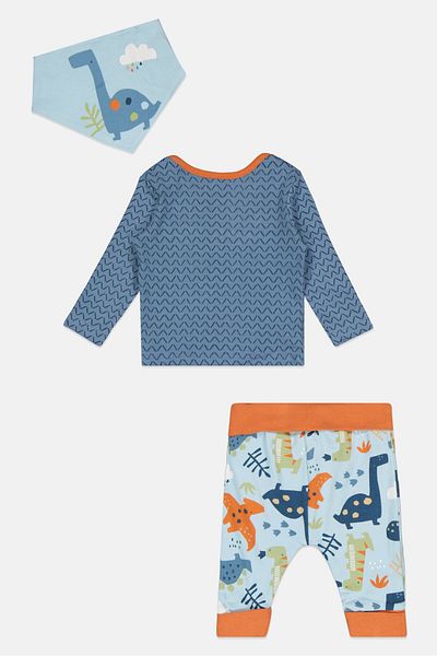Lily & Jack Toddlers Boy 3 Pieces Sustainable Bodysuit Bib And Jogger, Blue