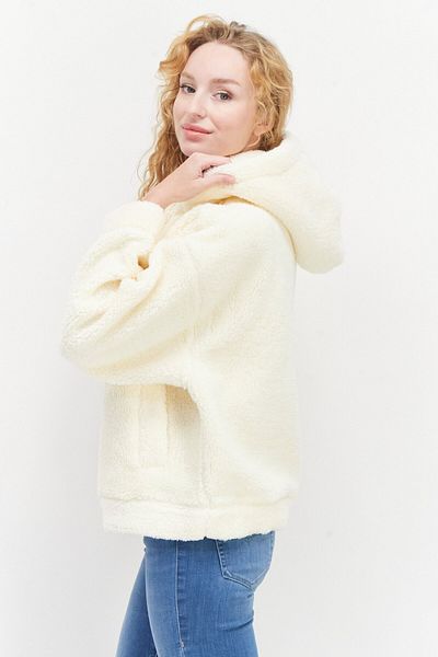 Esprit Women Hooded Long Sleeve Textured Sweatshirt, Cream