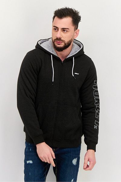 Hurley Men Hooded Long Sleeve Brand Logo Sweatshirt, Black