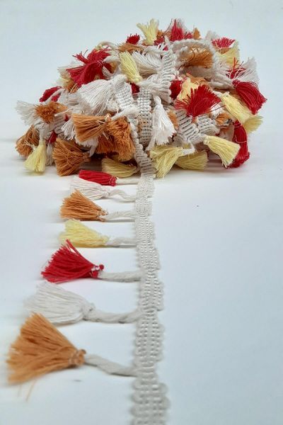 Hayalperest boncuk Orange Red Cream Cotton Fringe Tassel