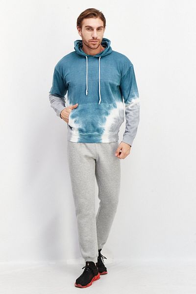 Sovereign Code Men Hooded Neck Tie Dye Print Long Sleeves Sweatshirt, Dark Sea/charcoal