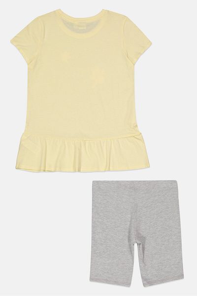 Puma Kids Girl 2 Pieces Brand Logo Top And Short Set, Yellow/grey
