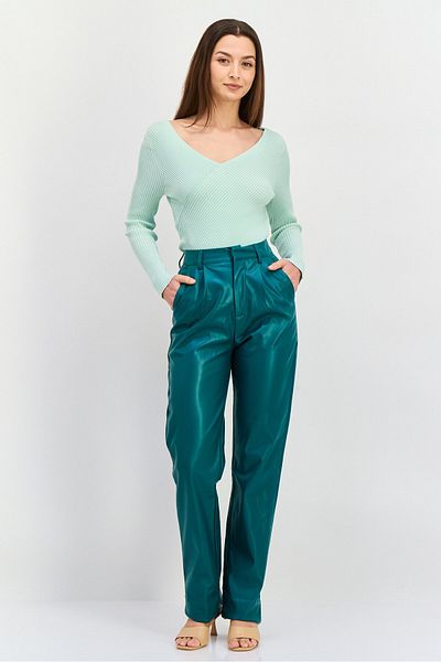 Heartbreak Women Regular Fit Solid Pants, Teal Green