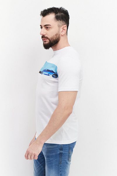 BUGATTI Men Crew Neck Short Sleeve Graphic T Shirt, White Combo