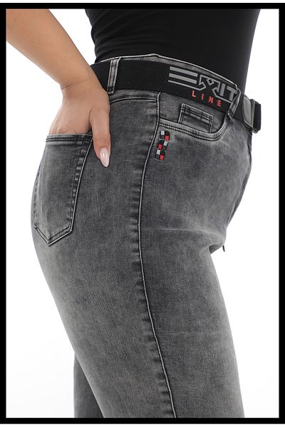 EXİTLİNE Women's Belted-Embroidered Black Orange Denim Jeans