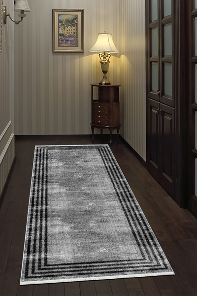 VOPTEKS Siyah Halıyolluk Makinede Yıkanabilir Halı Kaymaz Taban Halı