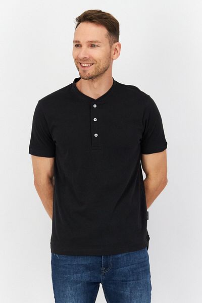Vince Camuto Men Round Neck Short Sleeves Plain Henley Shirt, Black