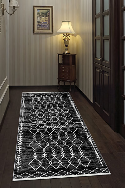 VOPTEKS Siyah Halıyolluk Makinede Yıkanabilir Halı Kaymaz Taban Halı