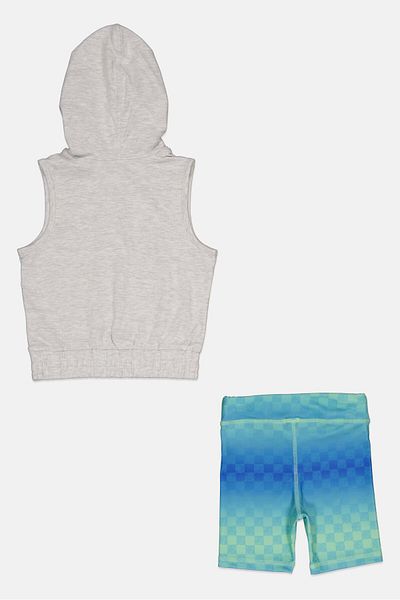 Steve Madden Toddlers Boy 2 Pieces Sleeveless Hoodie And Short Set, White/blue