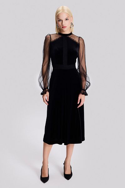 Naramaxx Sheer Detailed Velvet Dress