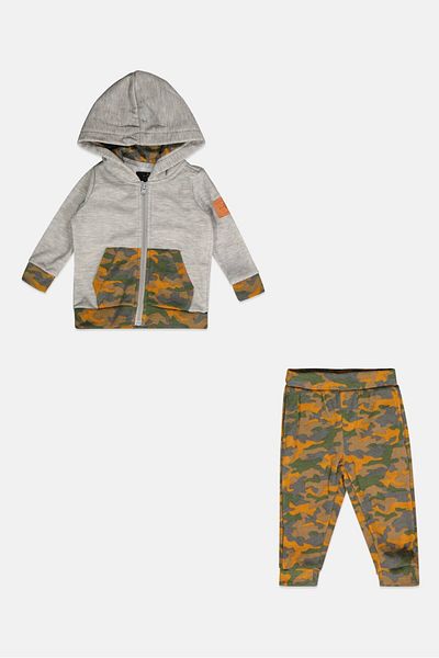 7 For All Mankind Toddlers Boy 2 Piece Hoodie And Sweatpants Set, Grey Combo