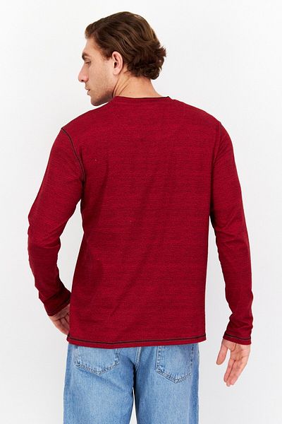 Modern Culture Men V-neck Long Sleeves Textured T-shirt, Red