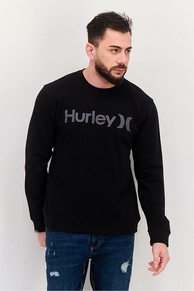 Hurley Men Crew Neck Long Sleeve Brand Logo Sweatshirt, Black