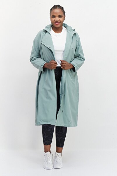 Tchibo Women Solid Rain Trench Coat Jacket, Sage Green