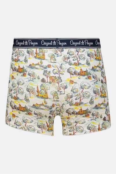Original Penguin بوكسر رجالي مطبوع بالكامل، 3 قطع، أزرق داكن/أبيض/أزرق فولاذي