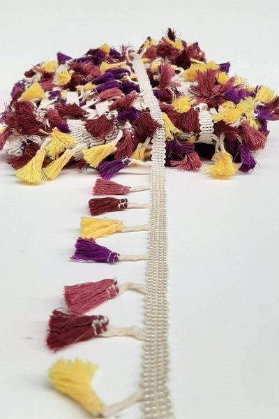 Hayalperest boncuk Yellow and Purple Plum Cotton Fringe Tassel