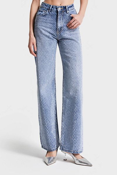 its basic Blugi de damă Culoare T34S527 Design strasuri strălucitoare Denim cu potrivire dreaptă