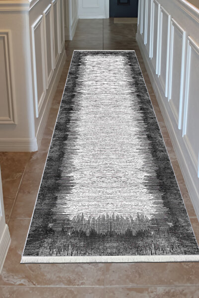 VOPTEKS Gri Halıyolluk Makinede Yıkanabilir Halı Kaymaz Taban Halı