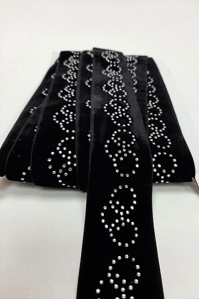Hayalperest boncuk Black Diamond Pattern Stoned Velvet Strip