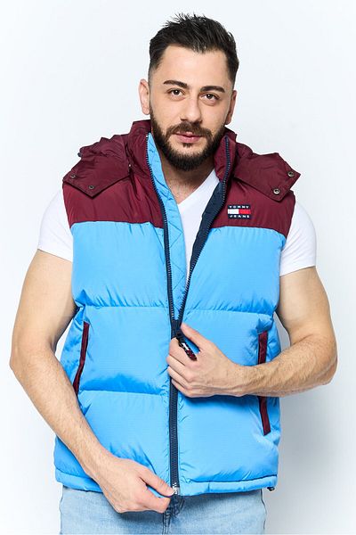 Tommy Jeans Men Embroidered Logo Hooded Vest Jacket, Brown