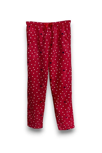 FORMO Women's Red Polka Dot Fleece Pocket Winter Thick Quality Pajama Bottoms