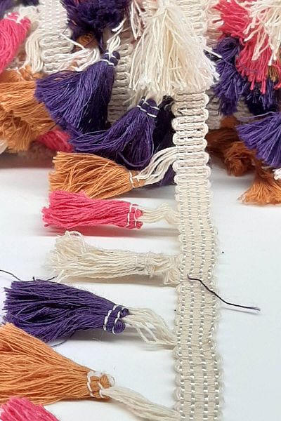 Hayalperest boncuk Purple Pink Cream Cotton Fringe Tassel