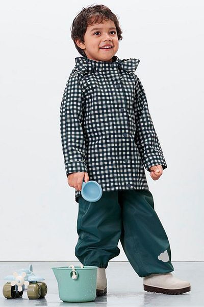 Tchibo Toddlers Boy Hooded Long Sleeves Checkered Rain Jacket, Navy