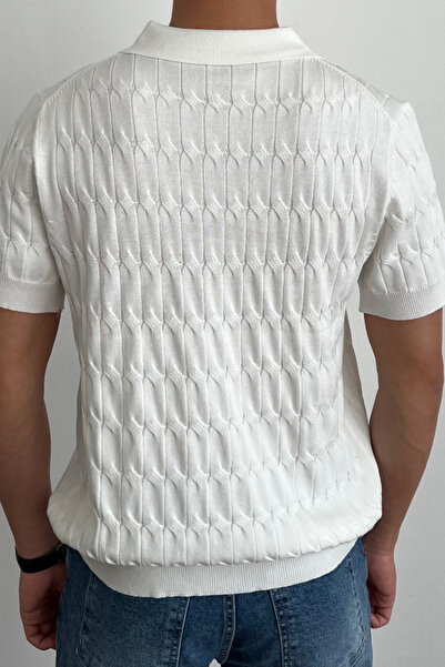 Tarz Cool Men's Thin Hair Braided Buttoned Slim Fit Polo Neck Knitwear T-Shirt