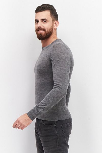 CELIO Men Crew Neck Plain Sweater, Gray